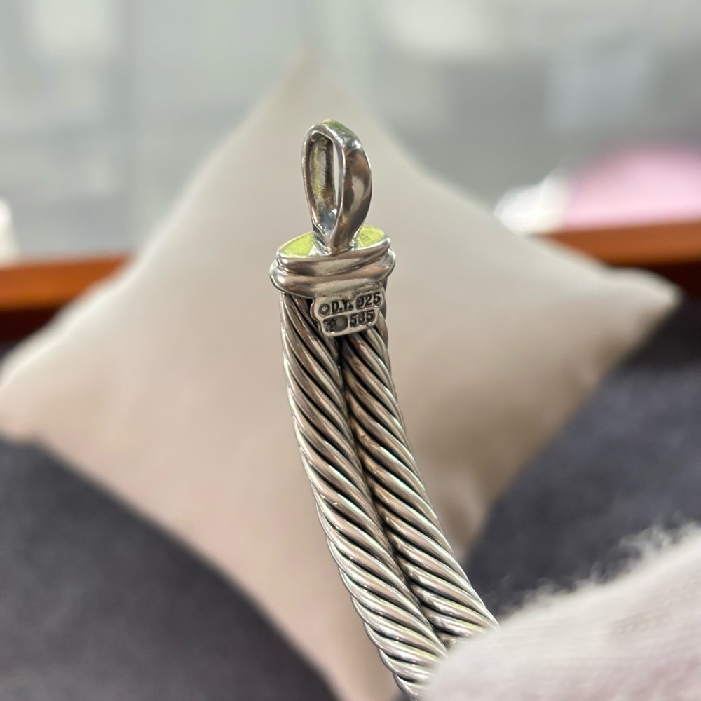 David Yurman 925 & 14k Gold Double Cable Metro Bracelet-Small - Picture 2 of 9
